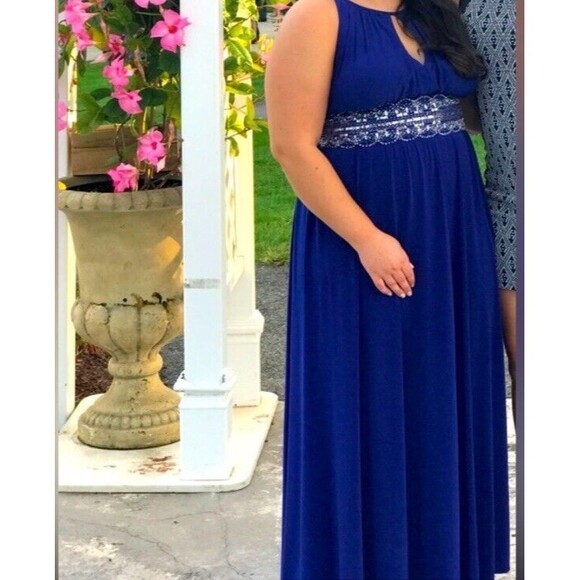 ONYX NITE Roral Blue Embellished Maxi Dress Made In USA - Sz 18W - Picture 1 of 7